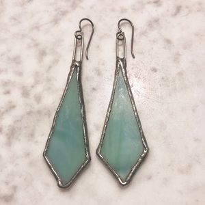 Vermont Stained Glass artist earrings NEW WITHOUT TAGS GORGEOUS TEAL